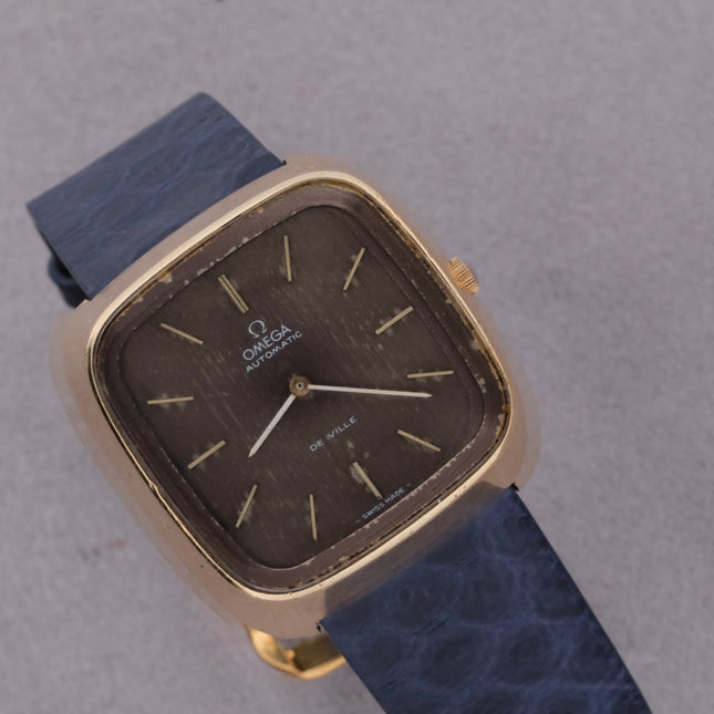 Vintage Swiss 1974 Omega Deville Automatic TV Case Ref. 151.0044 gold and blue watch