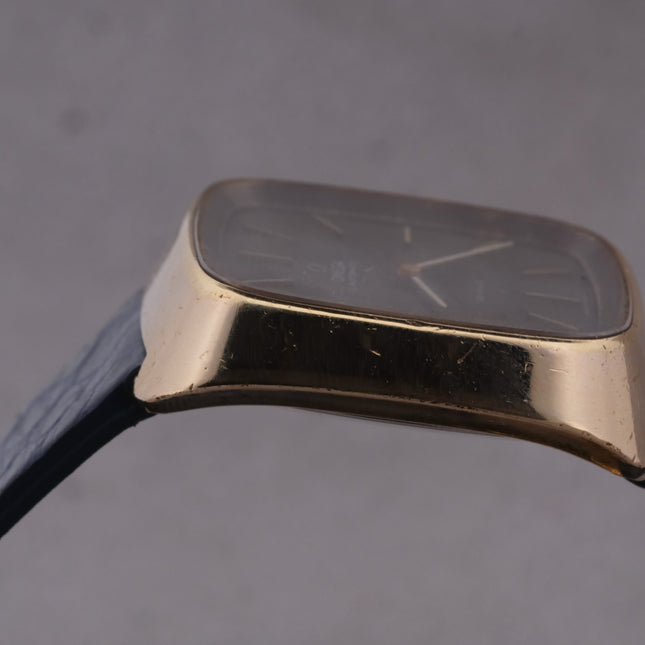 Vintage Swiss 1974 Omega Deville Automatic TV Case Ref. 151.0044 Gold Watch with White Face