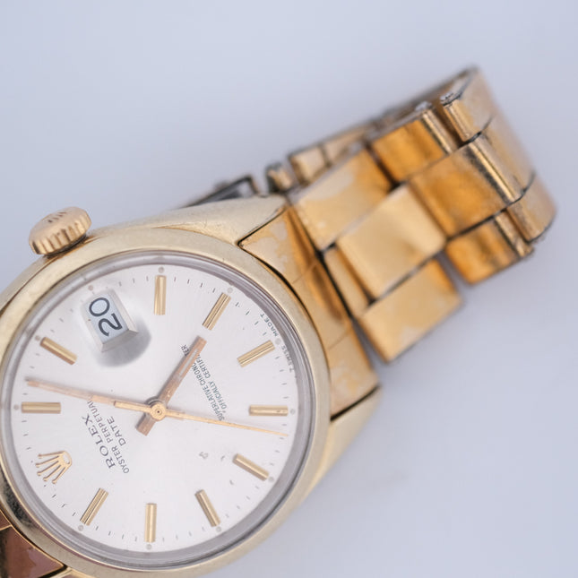 1974 Rolex Oyster Perpetual Date Ref. 1550 14k Gold Shell watch with white dial