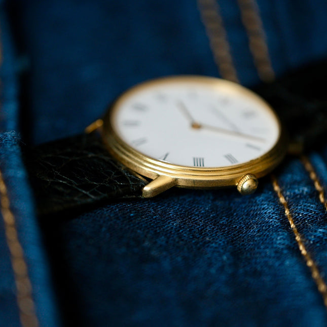 Audemars Piguet Classic 18k Gold Watch on Blue Jeans