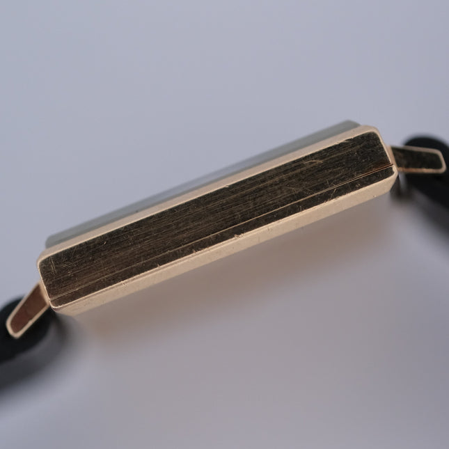 Vintage Swiss Omega 14K Square Case Diamond Markers Bracelet with Black Cord