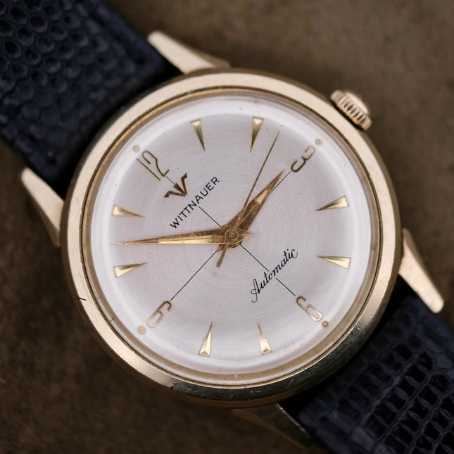 Vintage Wittnauer Automatic Swiss Gold Wrist Watch with White Dial