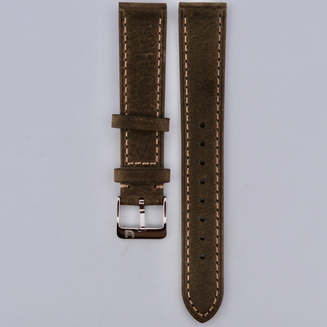 Vintage brown leather watch strap for Faded Gray Classic Stitch Matte Finish