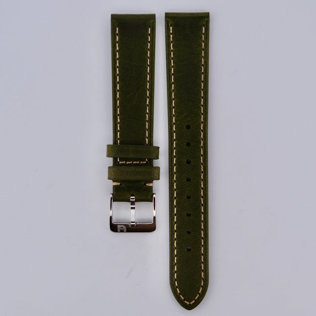 Green suede vintage watch strap for Olive Classic Stitch Matte Finish product