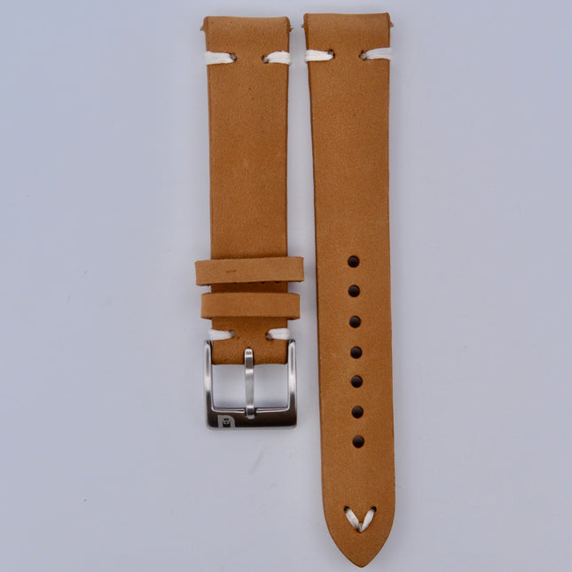Tan Saddle Leather Quick Release watch strap - vintage brown leather with silver buckle